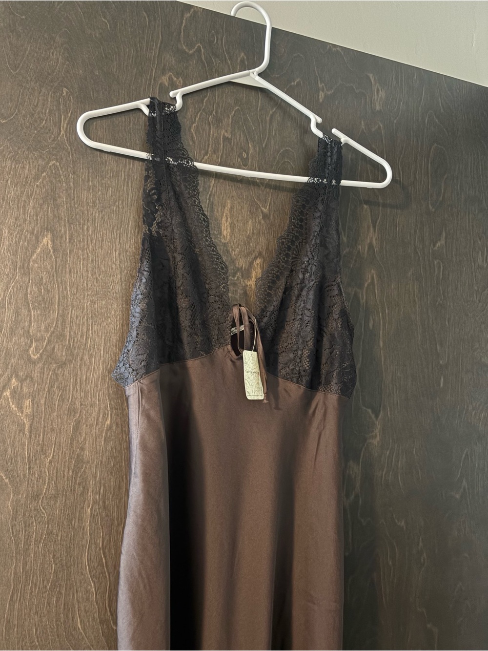 Free People Brown Maxi Slip Dress with Black Lace